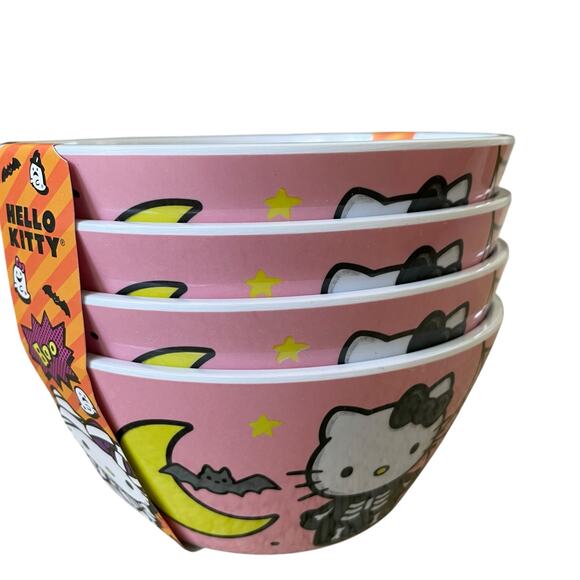 Hello Kitty Halloween Skeleton Melamine Bowls 6in Set of 4 Posh Pink Spooky New - Picture 8 of 14